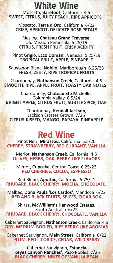 Duke's Wine List